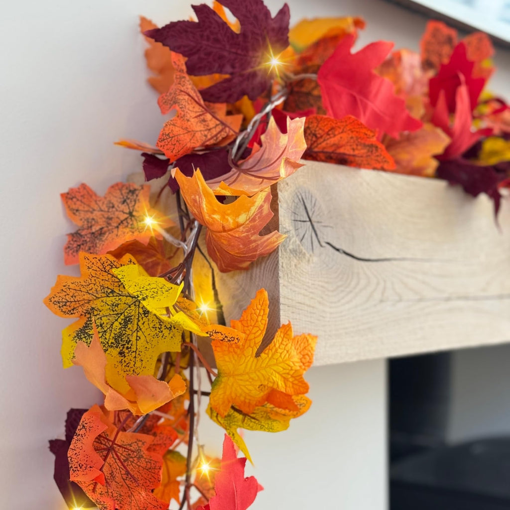 5 Pack Fall Leaf Garland with Lights, Fall Vines Autumn Garland LED Lights Artificial Maple Fall Leaves Thanksgiving