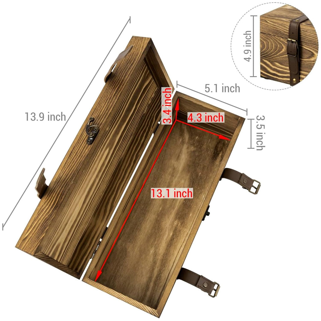 Rustic Brown Wood Wine Gift Box, Whiskey Bottle Case, 14 x 5 inch