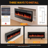 Electric Fireplace 50 Inch, Recessed Wall Mounted and Free Standing Fireplace Heater with Remote Control