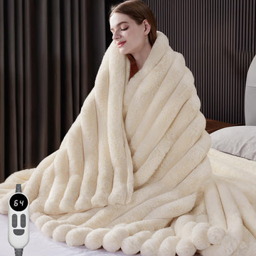 Heated Throw Blanket, Faux Fur Cozy Electric Blanket 72''*84''