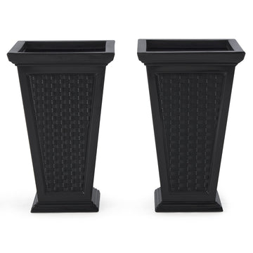 Wicker-Pattern Self-Watering Planter (2-Pack) - Set of 2 Large Planters for Porch, Patio, Outdoor/Indoor