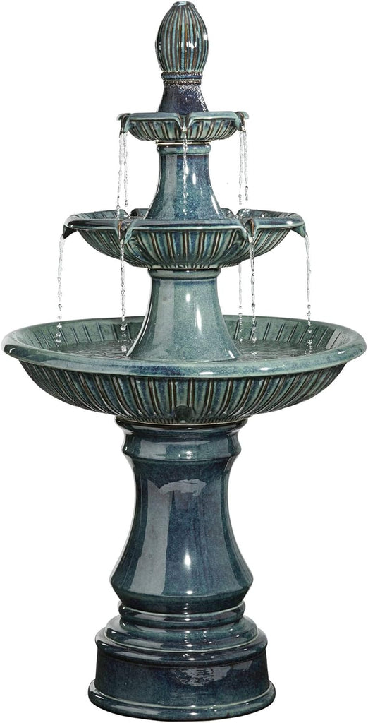 Formentera 46" High Large Italian Indoor Outdoor Decor Teal Blue Ceramic Floor Fountain with Light LED Waterfall