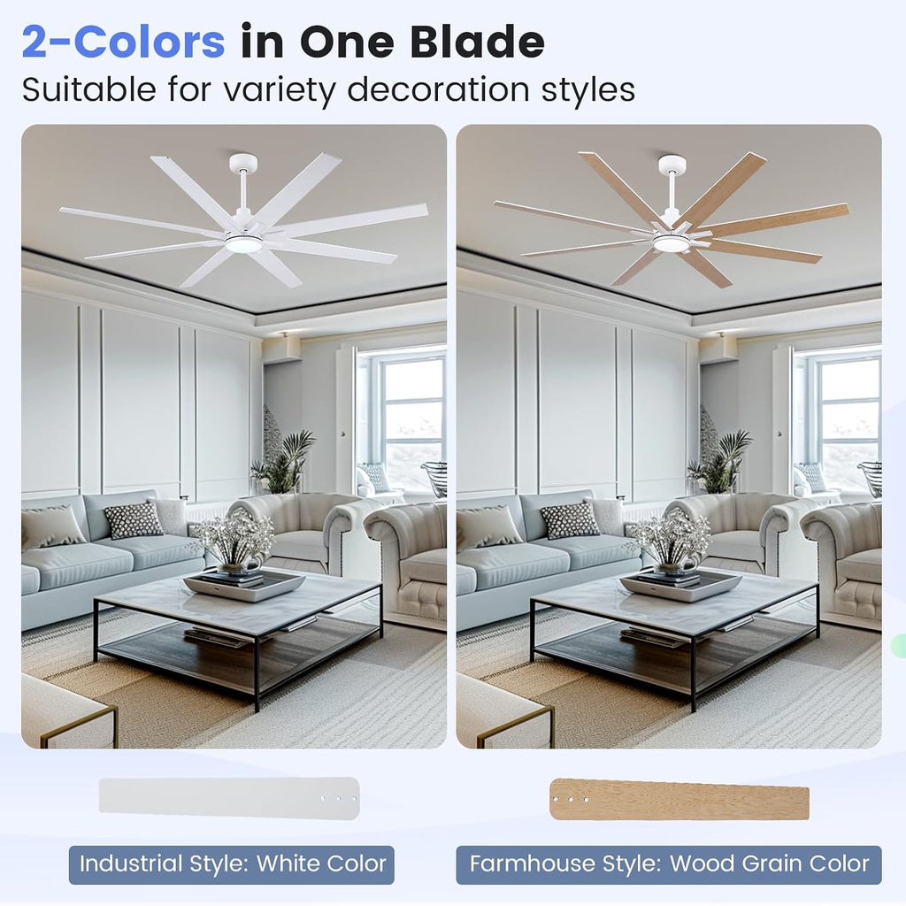 72 inch Large Ceiling Fans with Lights and Remote, Indoor/Outdoor White Ceiling Fan