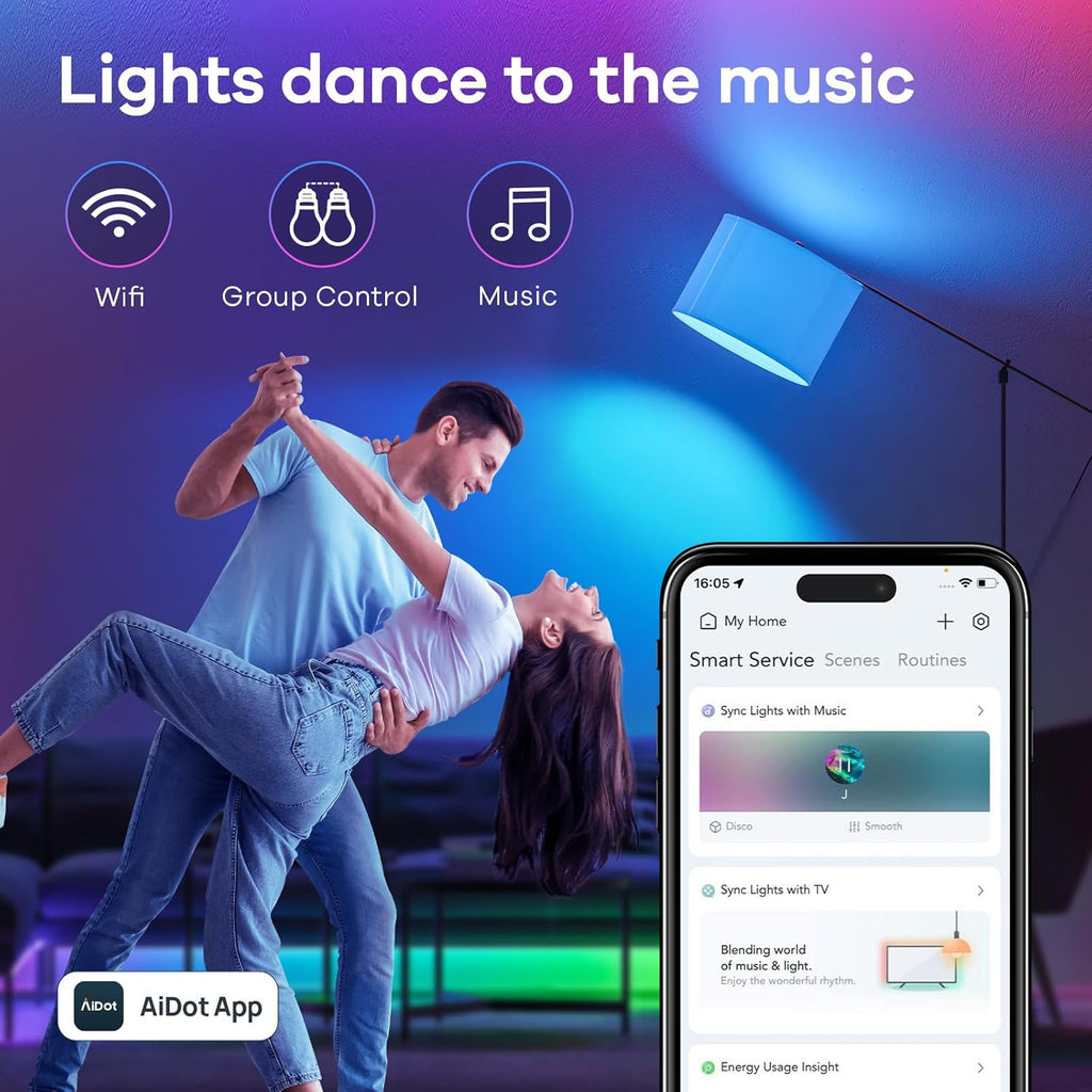 Matter Smart Light Bulb, WiFi Smart Bulbs, Work with Apple Home, Siri, Alexa, Google, SmartThings, , RGBTW Color