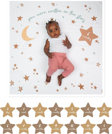 Baby's First Year Milestone Blanket and Card Set | 40in x 40in (Written in the Stars)