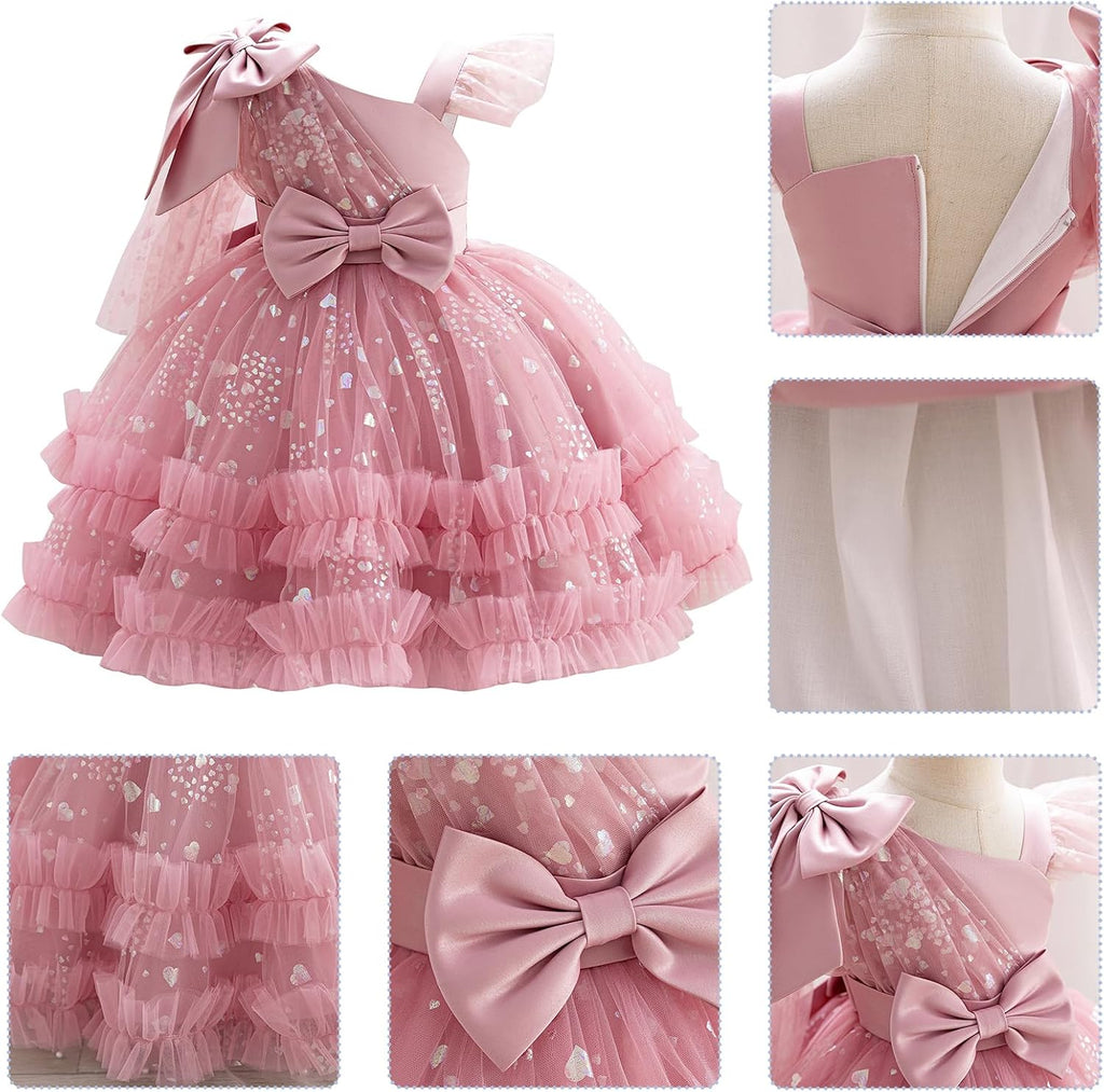 Girls Birthday Party Dress Heart Glitters Tulle Princess Dress Toddler Flower Girl Wedding Prom Pageant Dress