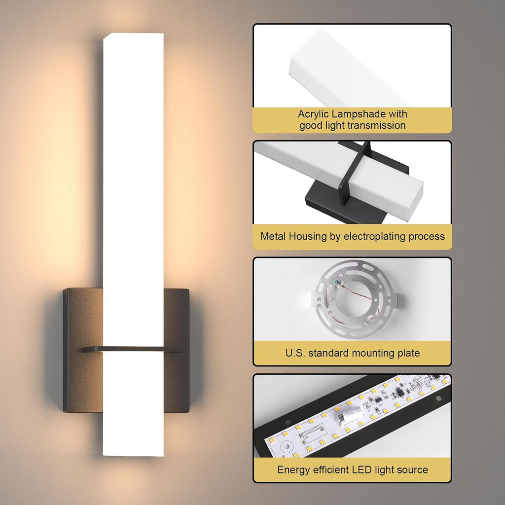 15.7inches Modern Led Wall Sconces,18W 3000K 1200Lumen Bathroom Vanity Wall Lights with White Acrylic