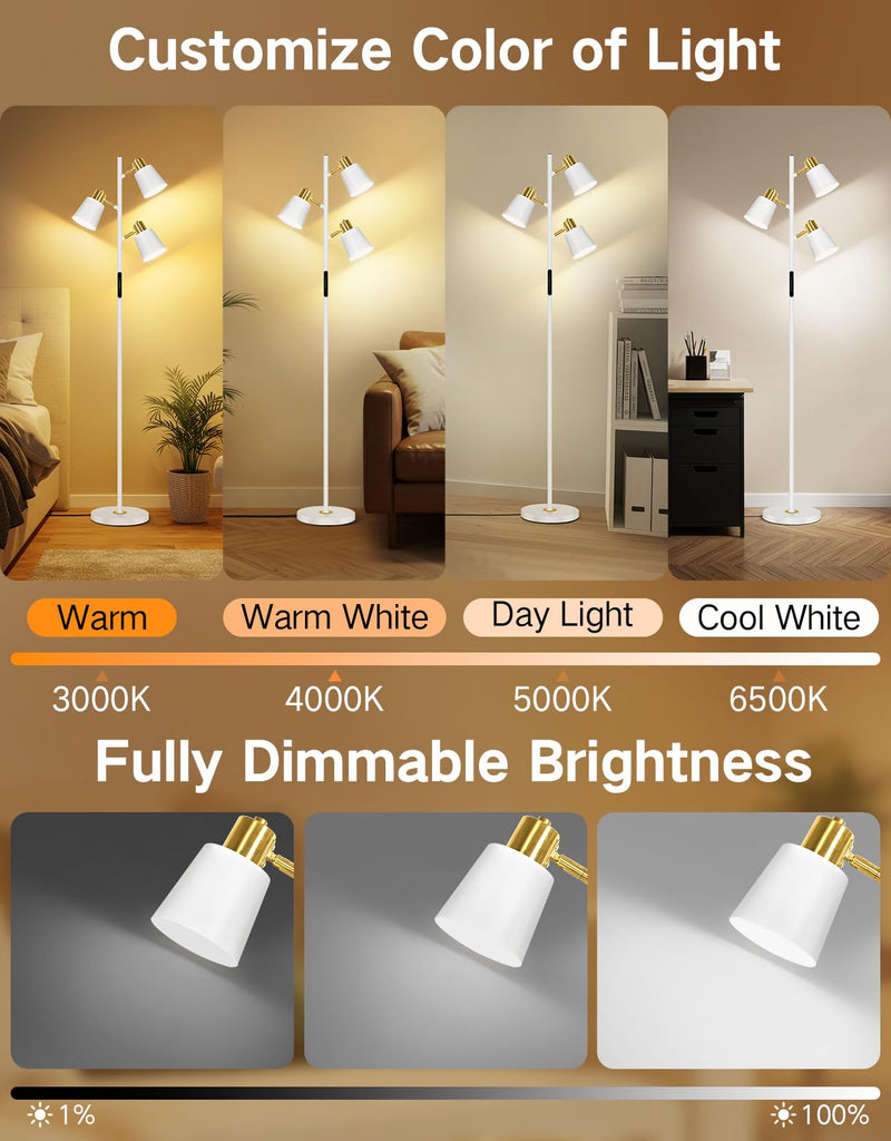 Tree Floor Lamp, LED Dimmable Floor Lamp with Remote and Touch Slide Control, 4 Color Temperatures, 3 Rotatable