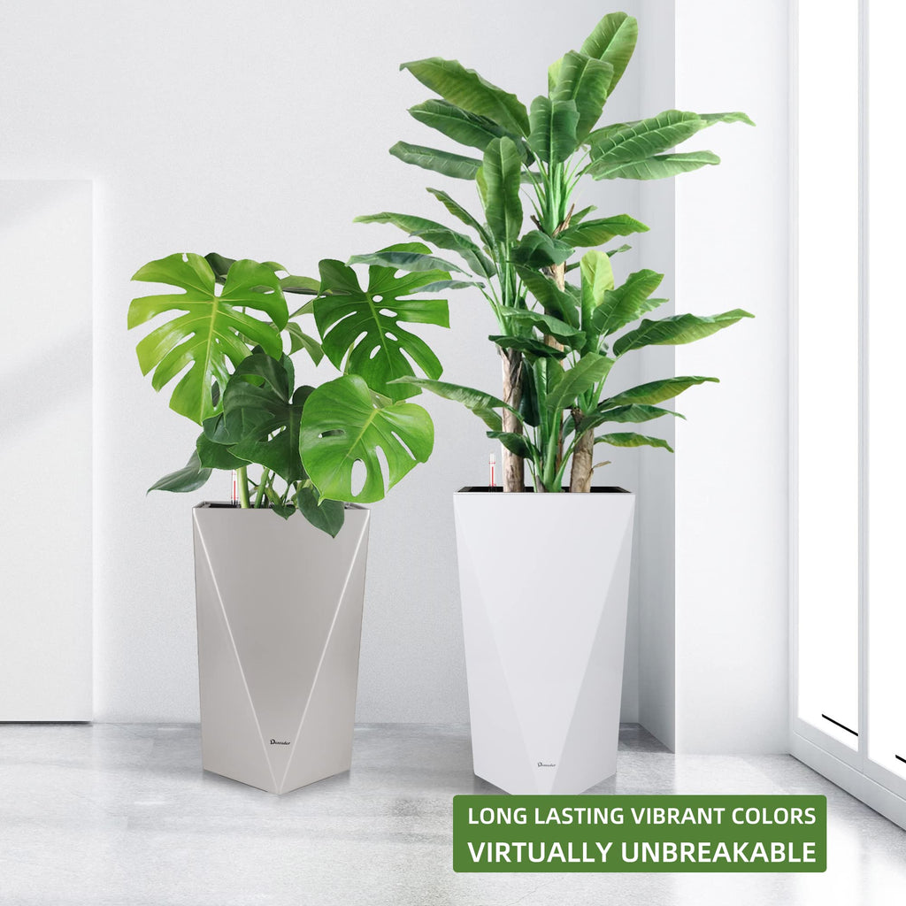 24 Inches Self Watering Tall Planter (White)