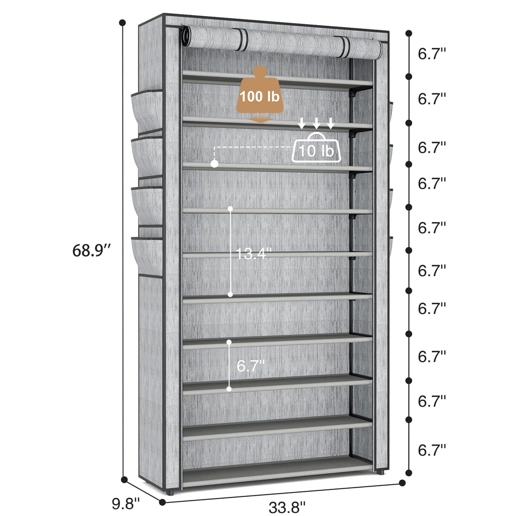 Tall Shoe Rack with Cover, 10 Tier Shoe Organizer Storage for 50-55 Pairs Shoes and Boots Large Capacity Shoe Shelf