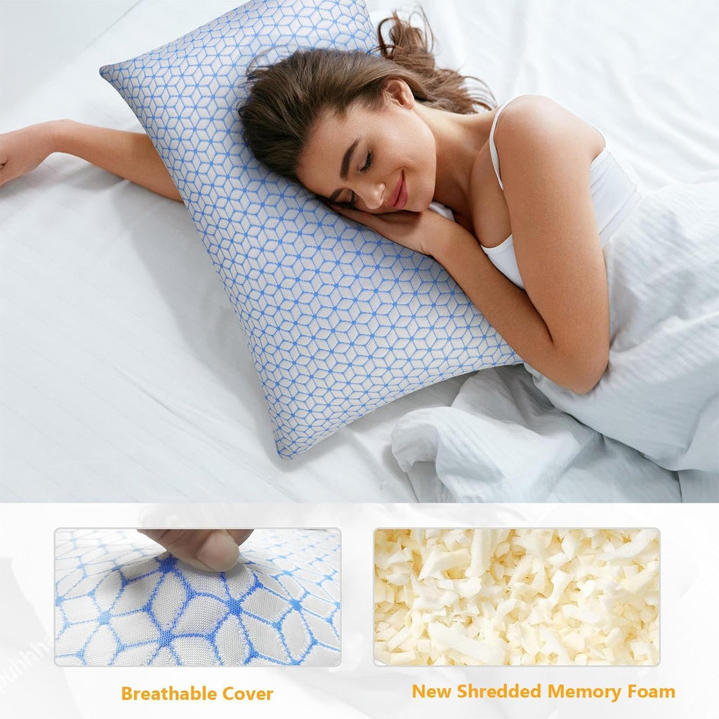 Bed Pillow King Size 1 Pack, Shredded Memory Foam Pillow Adjustable, Cooling Pillow Soft and Supportive for Side Back