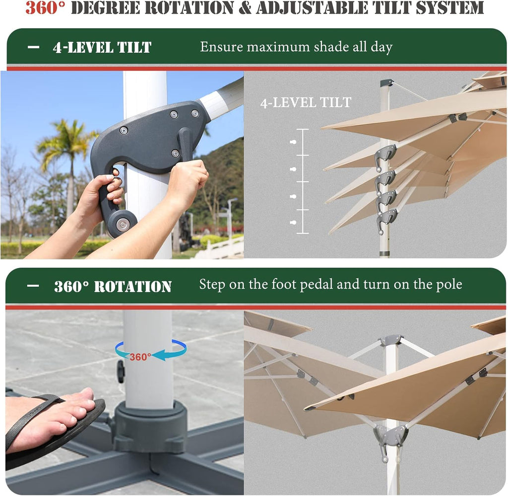 Cantilever Patio Umbrella with Cross Base and Cover Included