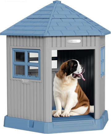Sturdy Dog House Indoor Outdoor for Small Medium Dogs, Weatherproof Puppy Shelter with Elevated Floor & Air Vents