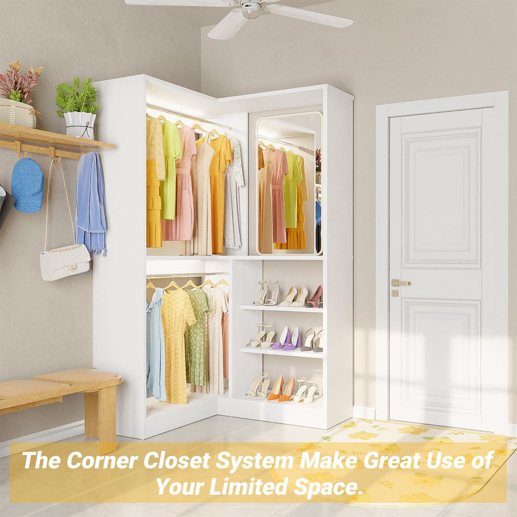 36" Corner Closet System with Shelves, L Shape Closet Organizer