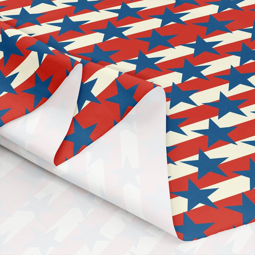 Blue Stars Stripes USA Flag Fabric by The Yard, American Flag Soft Polyester No Stretch Sewing, Red White Lines