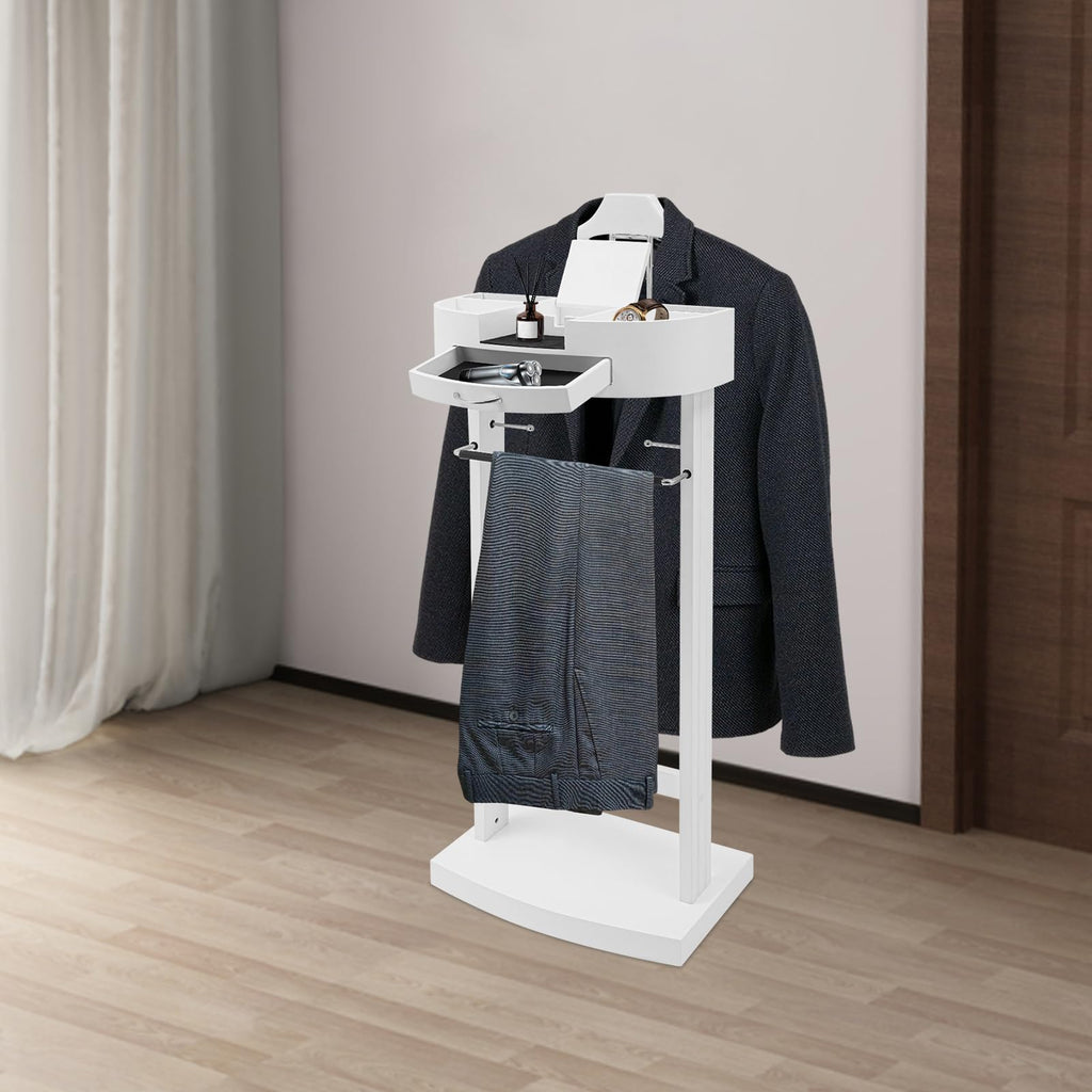 Valet Stand for Man & Women, Wood Suit Rack Suit Valet Stand with Top Tray