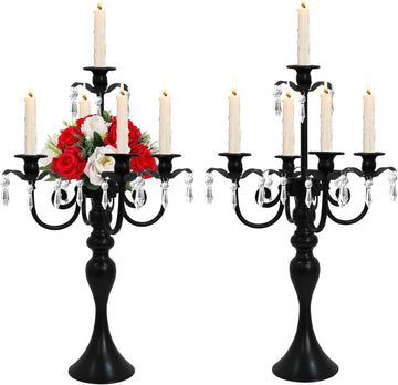 5 Arm Black Candelabra Centerpiece for Table, 20.3” Tall Metal Candlestick Candle Holder for Taper Candles, Gothic