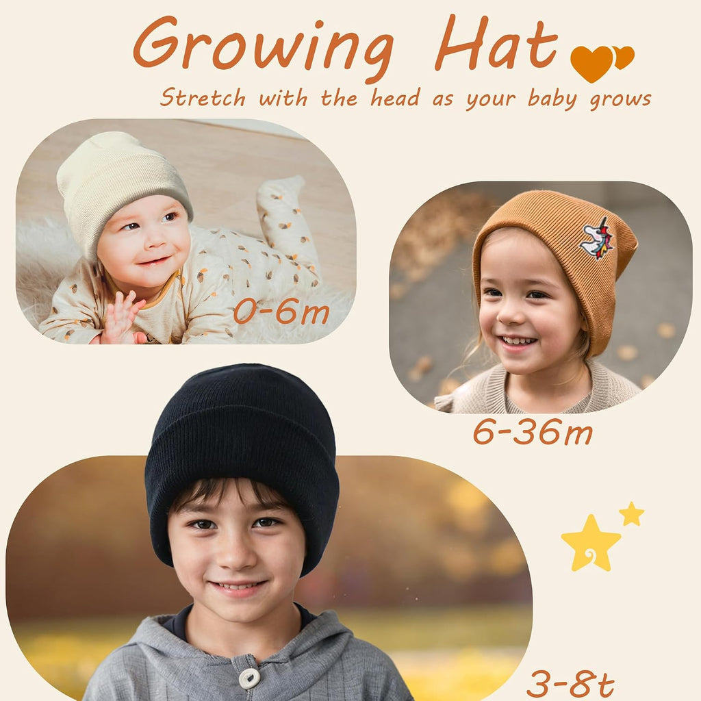 100% Cotton Toddler Beanie Hats for Baby Kids Winter Knit Cuffed Cap