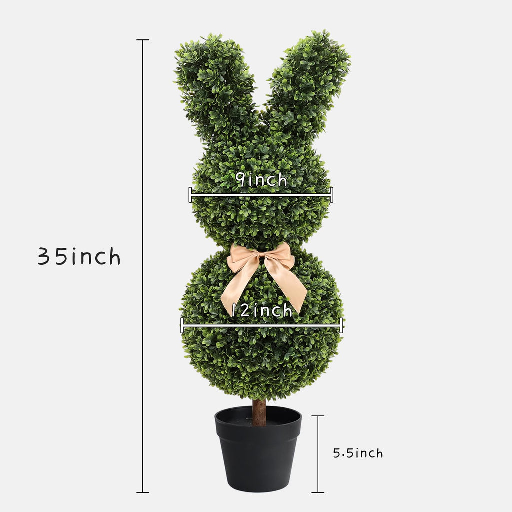 Easter Bunny Topiary, 3 Ft Artificial Bunny Topiary Outdoor, Rabbit Boxwood Topiary for Easter Porch Decor Home Yard