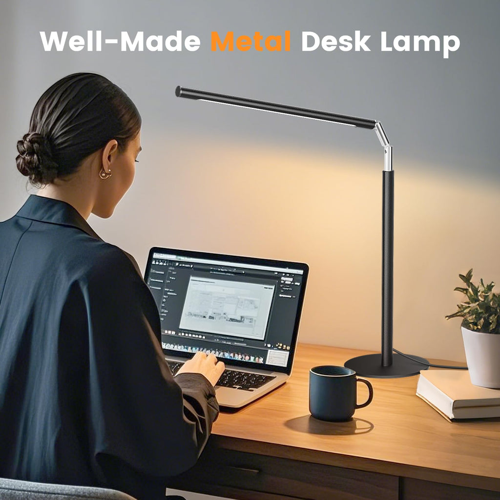Metal LED Desk Lamp, 16" Dimmable Desk Light with Base, 15W 1200LM, Adapter Included, Color & Brightness Adjustable