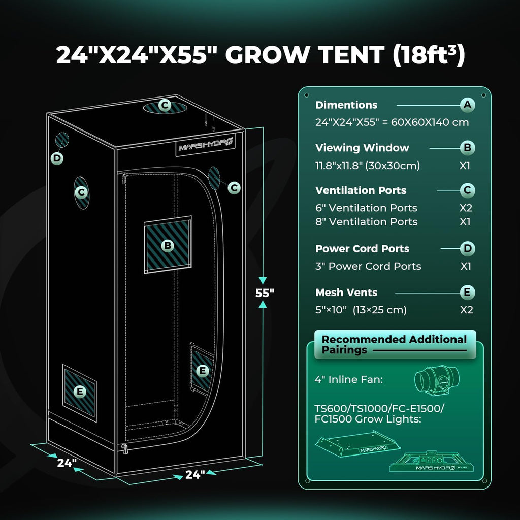 2x2ft Grow Tent Kit with 100W Full Spectrum LED Grow Light