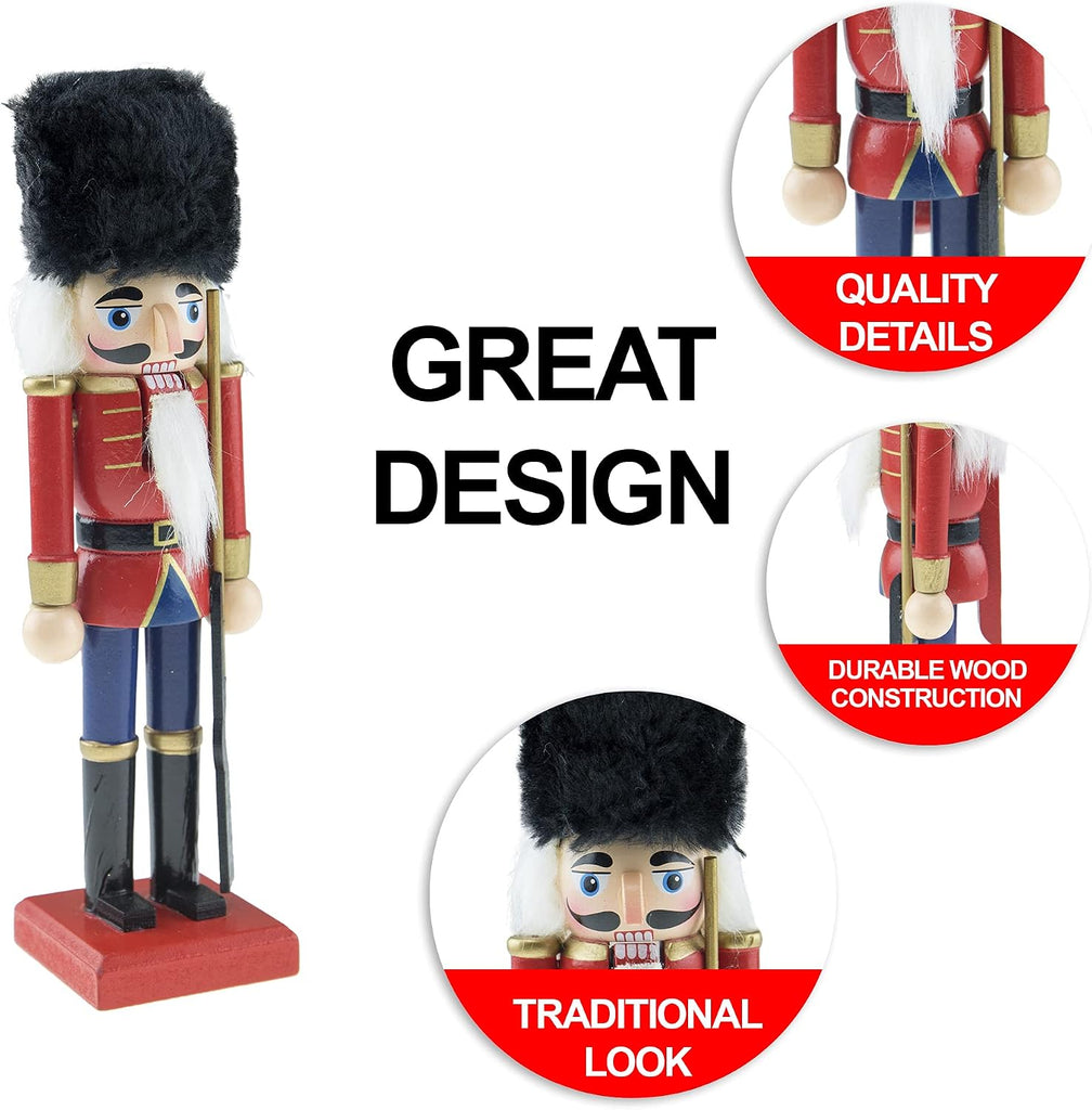 British Soldier 8 Inch Traditional Wooden Nutcracker, Festive Christmas Décor for Shelves and Tables