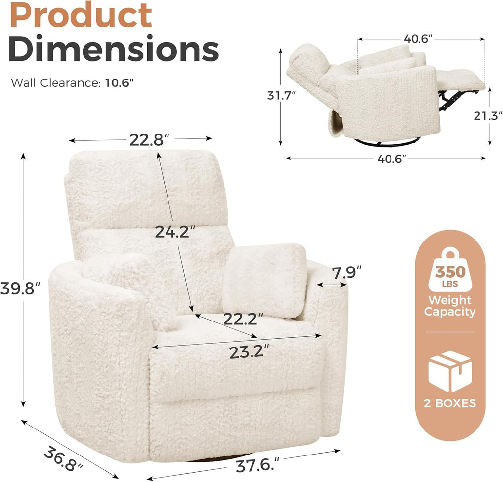 Power Swivel Rocker Recliner, Nursery Glider, USB Ports, Cream | Swivel Rocker Chair for Adults & Nursery, Glider