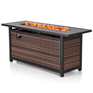 56 Inch Gas Fire Pit Table 50000 BTU Large Long Rectangular Outdoor Propane Rattan Fire Pit Table Fireplace Garden