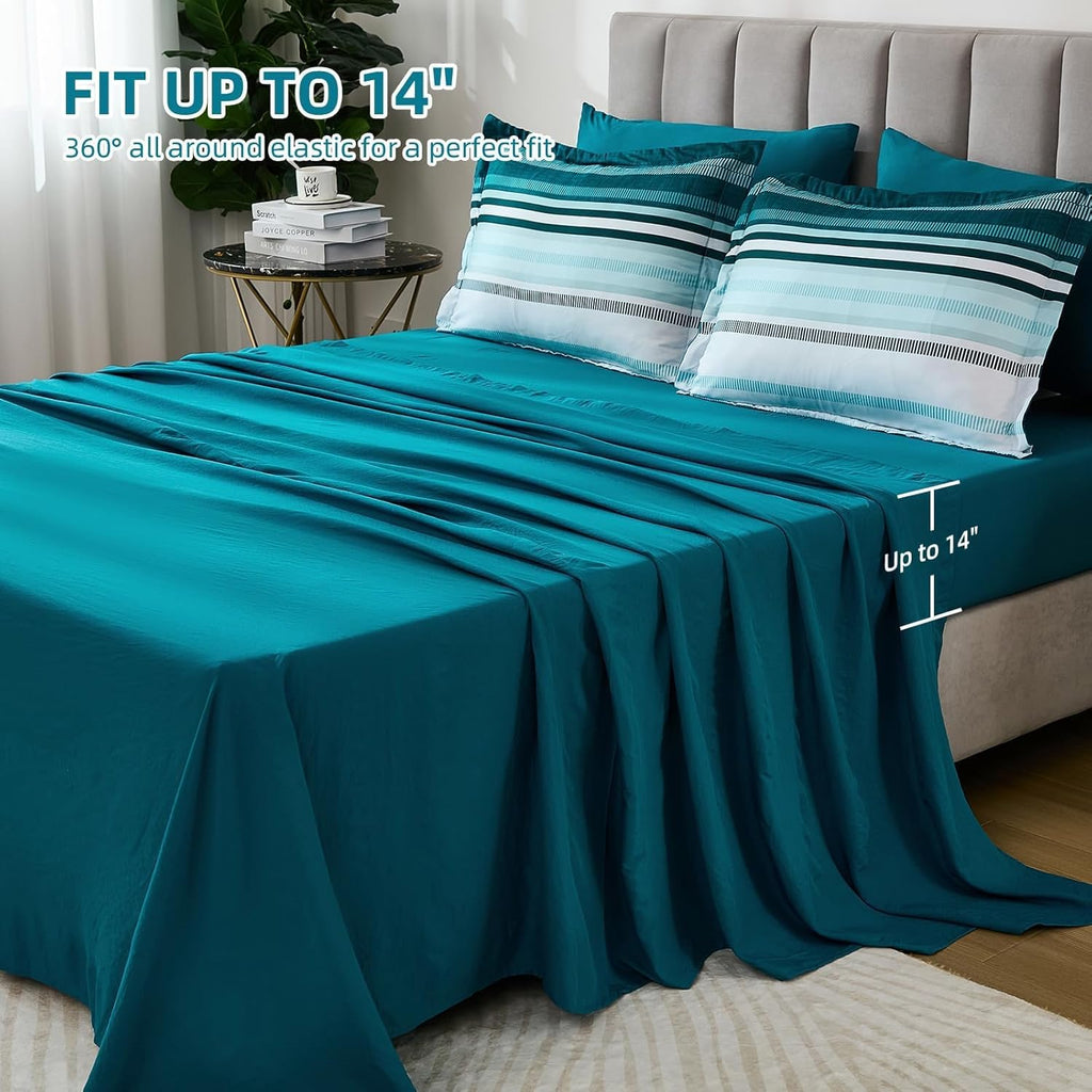 Dobuyly Teal Queen Comforter Set 7 Pieces