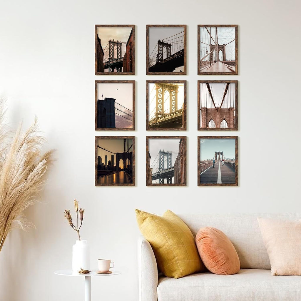 11x14 Picture Frame Set of 9, Photo Gallery Wall Frame Set, Display Pictures 8x10 with Mat or 11 x 14 Without Mat