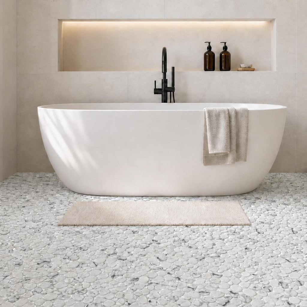 Pebble Tile for Shower Floor, 12"X12" Pebble Mosaic Tile, 8 Sheets