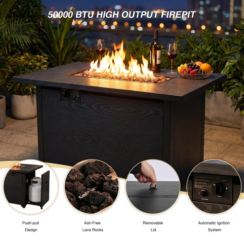42" Propane Fire Pit Table, 50, 000 BTU Outdoor Gas Fire Table with Lid, 2-in-1 Steel Rectangular Firepits for Outside