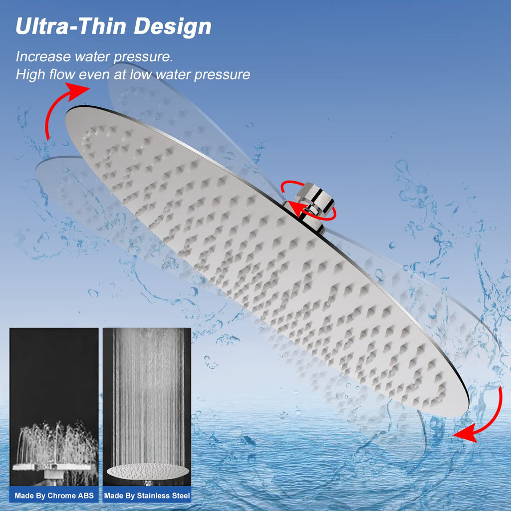 Rain Shower Head, Ultra-Thin Design-Pressure Boosting, Awesome Some Experience, High Flow Stainless Steel Rainfall