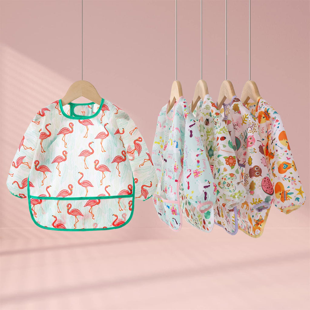 5 Pack Waterproof Long Sleeve Bibs for Babies & Toddlers 6-30M