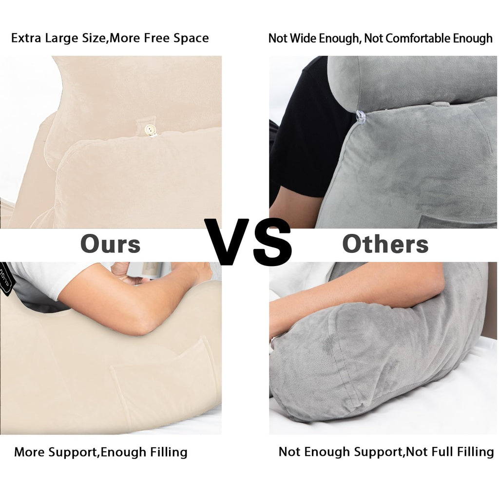 Reading Pillow-Extra Large 31" Bed Rest Pillow with Detachable Neck Roll & Arms for Sitting in Bed or Couch-Backrest