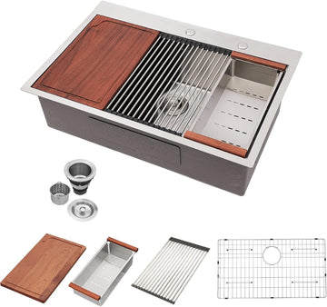 33 Drop In Workstation Kitchen Sink | 33x22 Single Bowl Workstation Sinks Stainless Steel Topmount Sink 16 Gauge