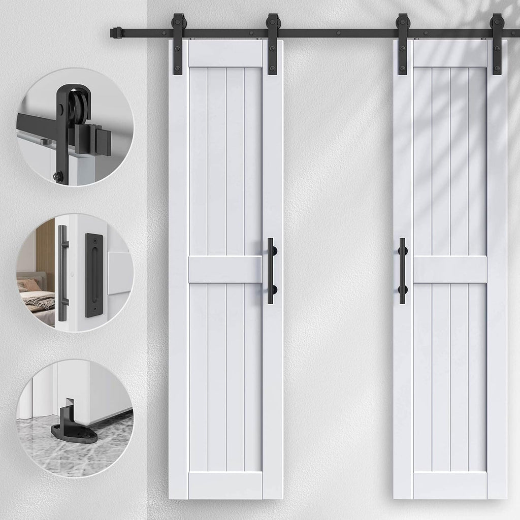 48 x 84 inch (Double 24x84 Door) White Barn Door with 8FT Sliding Door Hardware Kit Included & Handl