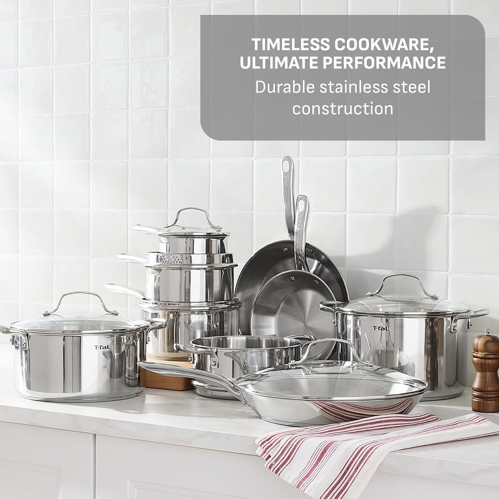 Gourmet 15-Piece Stainless Steel Pots and Pans Set, Induction Compatible