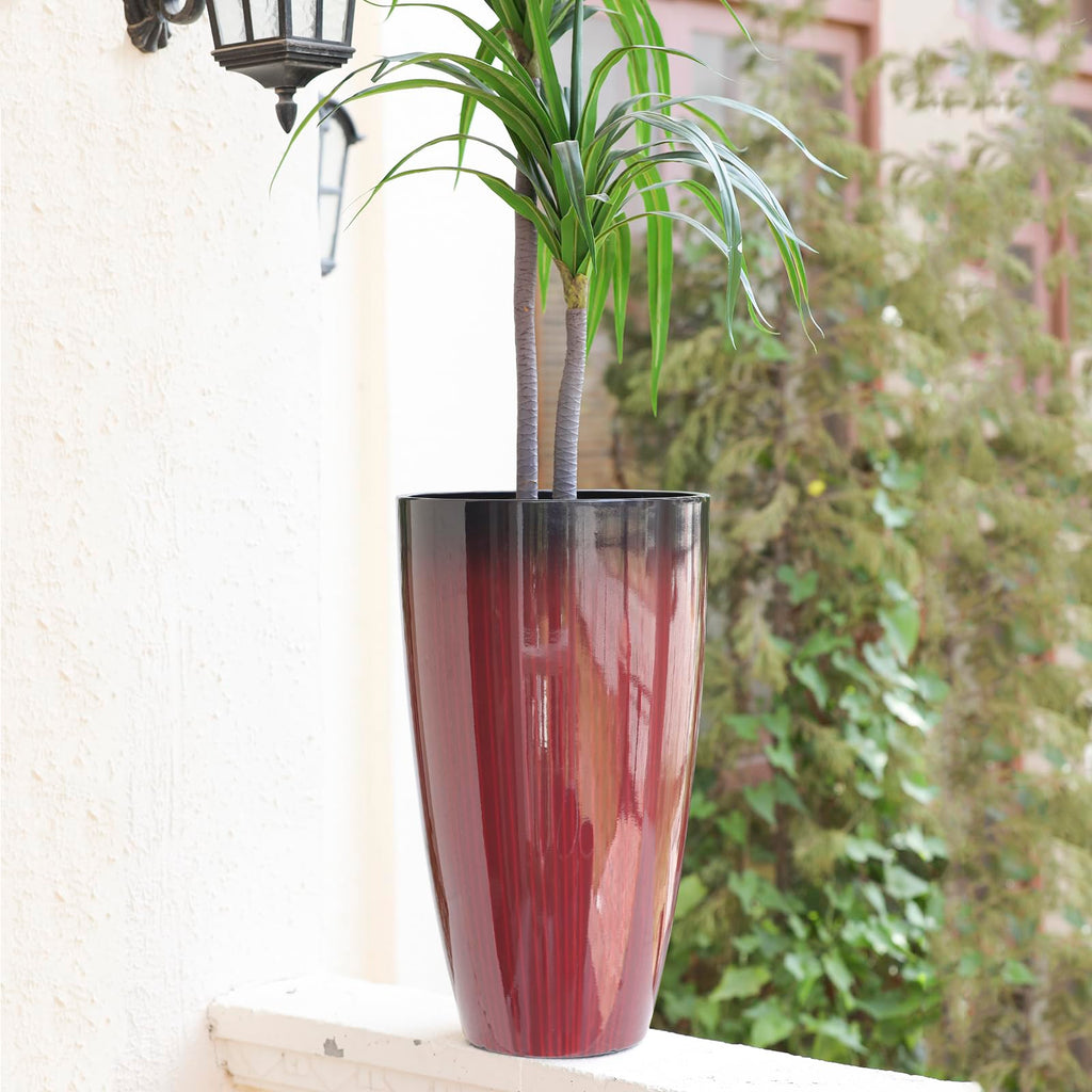 Large Outdoor Planters with Movable Insert Shelf/Drainage Hole, 21 Inch Black to Scarlet Gradient- Glossy Finish for