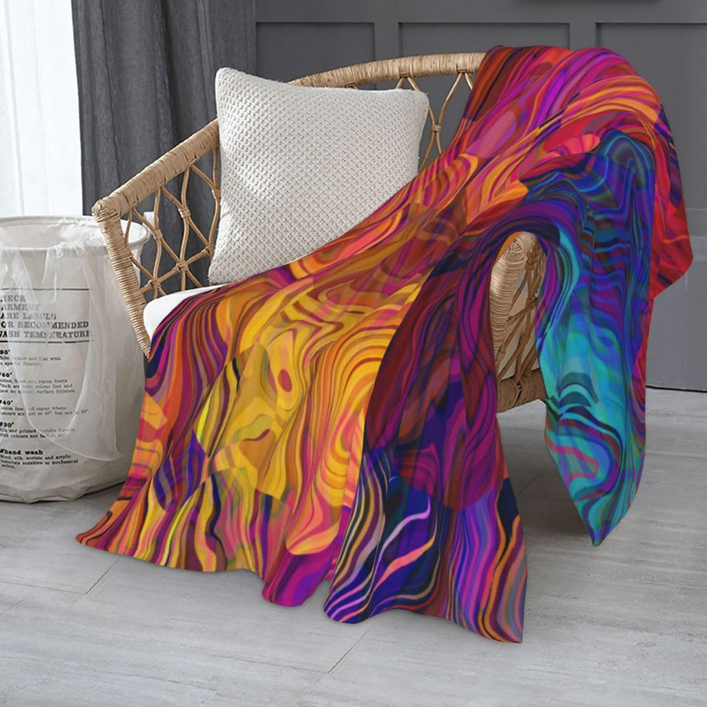 Decor Throw Blanket, Abstract Colorful Waves Pattern Warm Soft Cozy Flannel Bed Blankets for Bed, Couch, Sofa