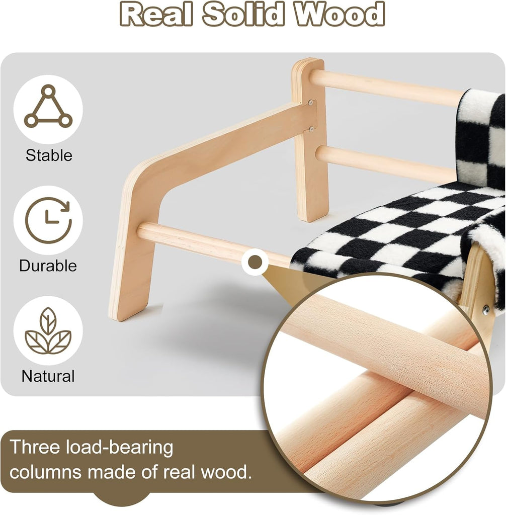 Elevated Cat Couch Bed for Indoor Cats - Wooden Pet Sofa with Removable Washable Thick Cover Raised Kitty Lounge