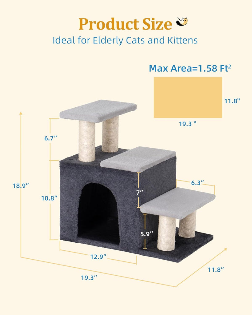 3-in-1 Pet Stairs for Cats, Dog Steps for Small Doggie Rabbits, 6.29''Depth Cat Stairs