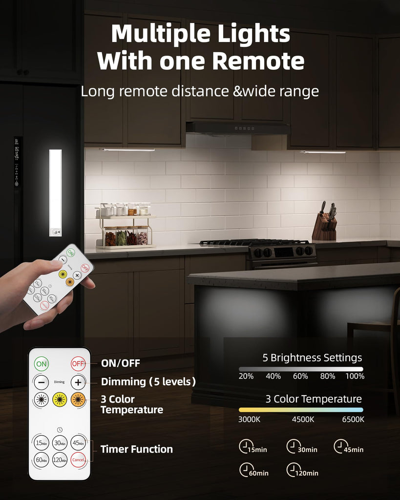 6Pack 12inch Under Cabinet Lighting, Rechargeable Motion Sensor Light Wireless Indoor, Dimmable 3 Color Temps Closet