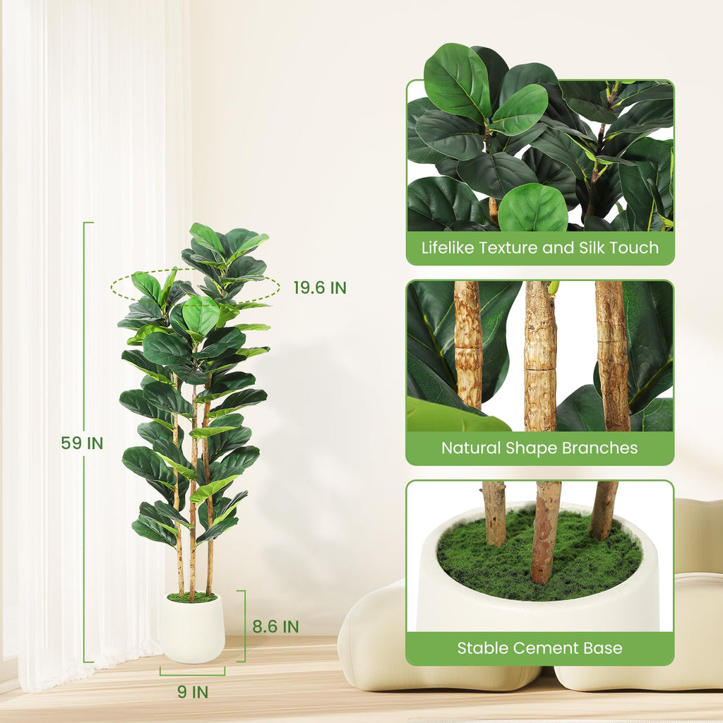 Artificial Fiddle Leaf Fig Tree with White Planter - 5 ft