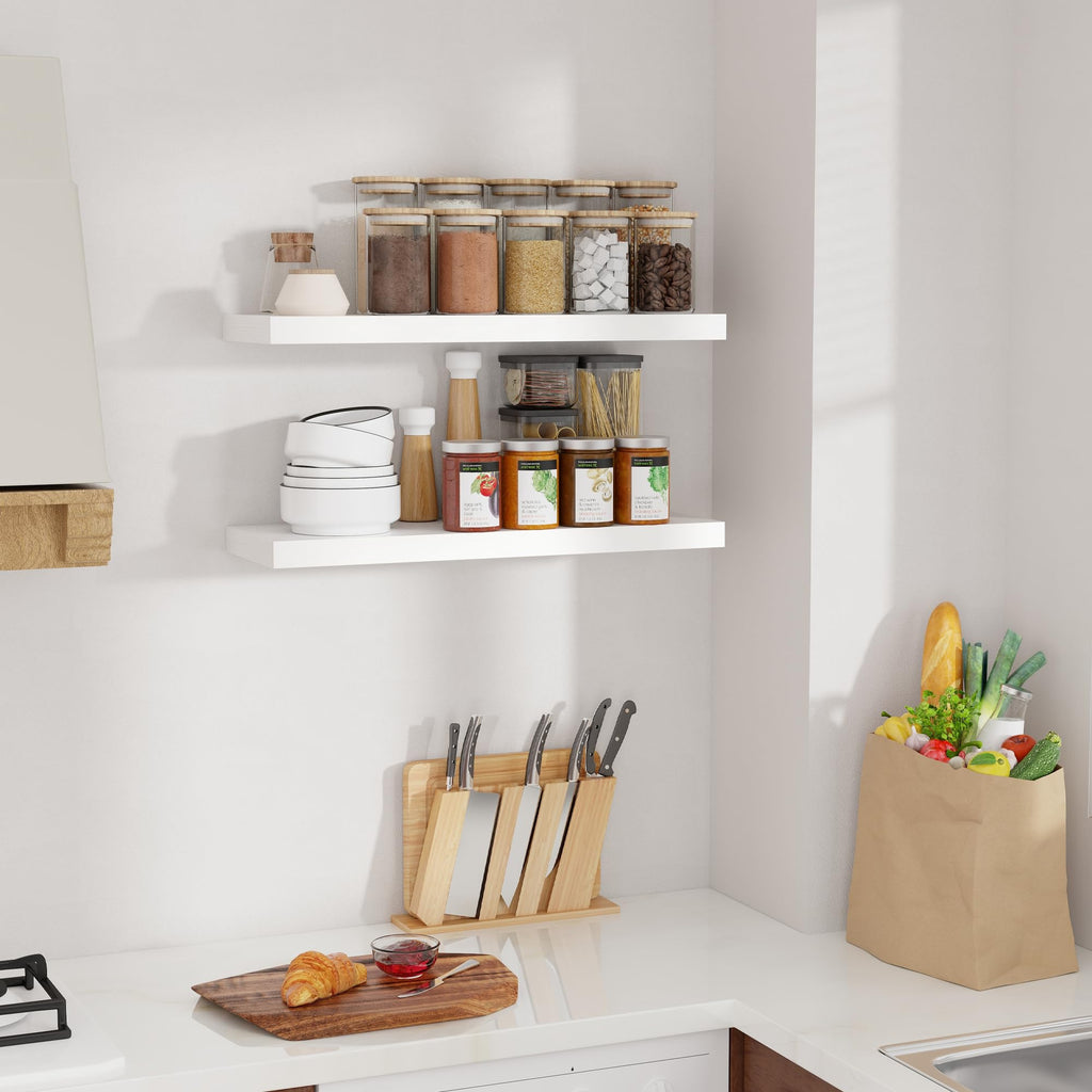24 in Floating Shelves for Wall, 9.3in Deep White Shelves Set of 2