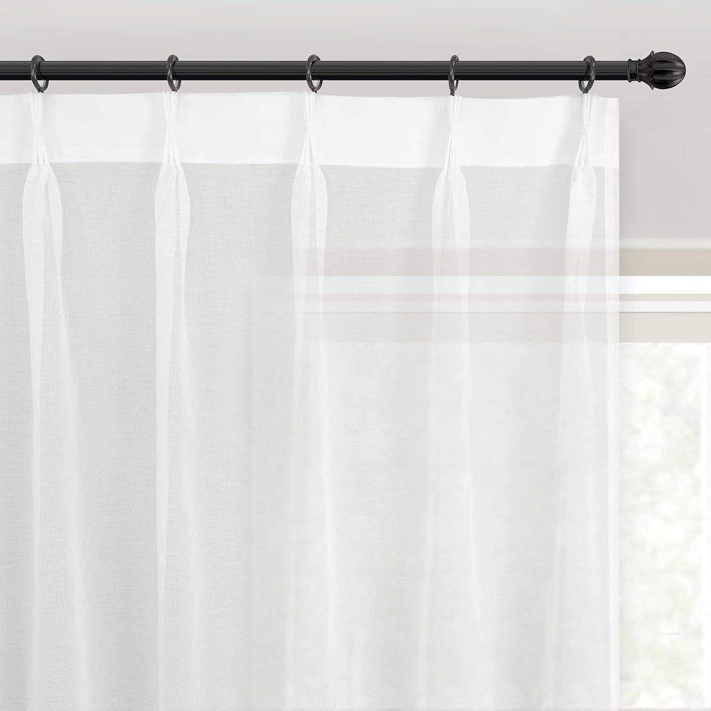 Pinch Pleat Sheer Curtains 96 inch Length 2 Panels Set Back Tab Sheer Vertical Drapes Privacy Added with Light