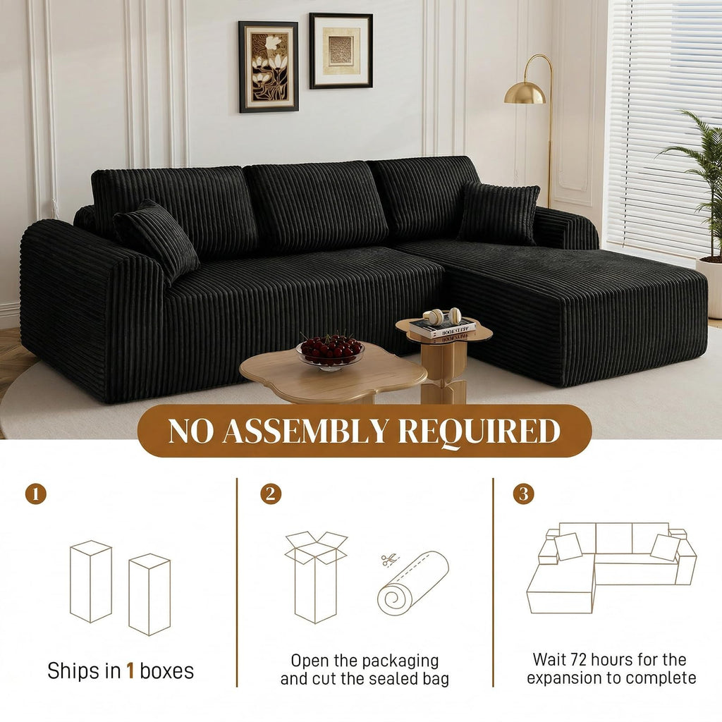 110" Boneless Cloud Sectional Couches, Comfy Fluffy L Shaped Memory Foam Deep Seat Boneless Couch, Modular Sectional