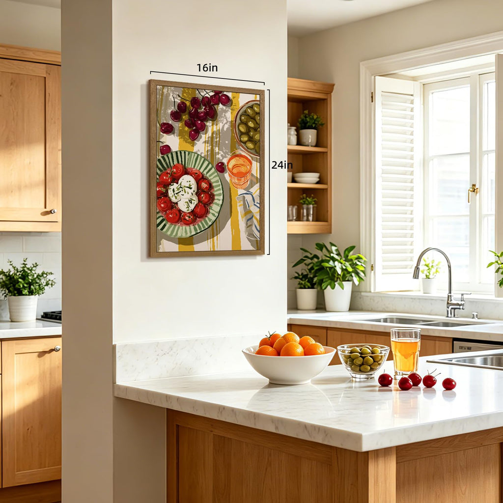 Italian Kitchen Food Wall Art, Still Life Decor, Wood Framed 12x16 in