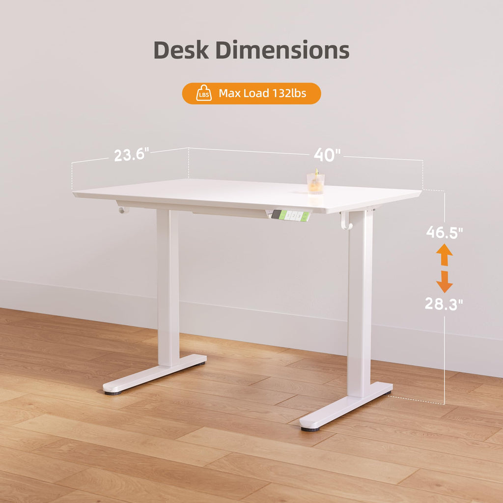 Glass Standing Desk with Drawers 40x24 Inch Super White
