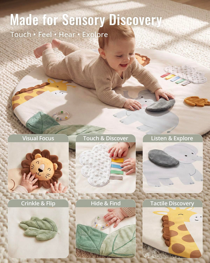 Play Gym Activity Mat, Wooden Tummy Time Mat Playmat